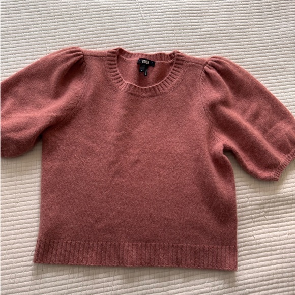 PAIGE Cashmere Dusty Rose Puff-Sleeve Crewneck Sweater - Picture 2 of 3